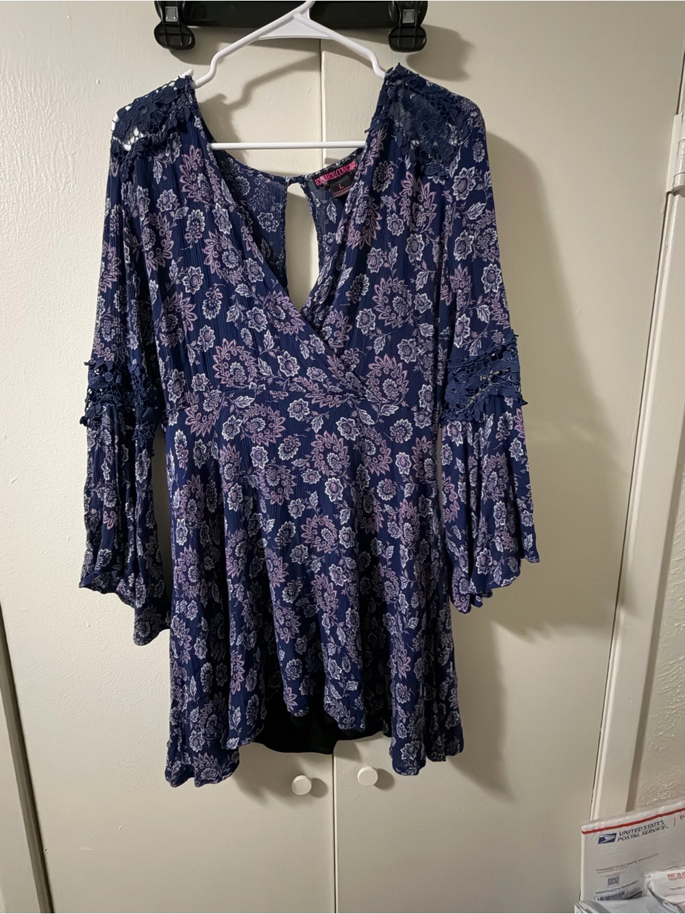 Rock & Roll Cowgirl Navy Floral Lace-Trim Tunic
